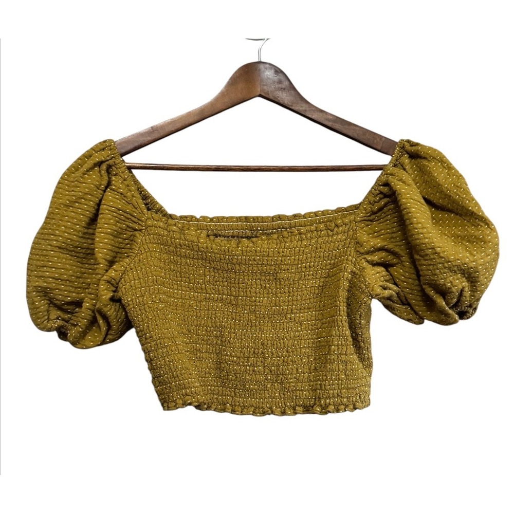 Universal Thread Smocked Puff Sleeve‎ Crop Top Women Large Mustard Yellow